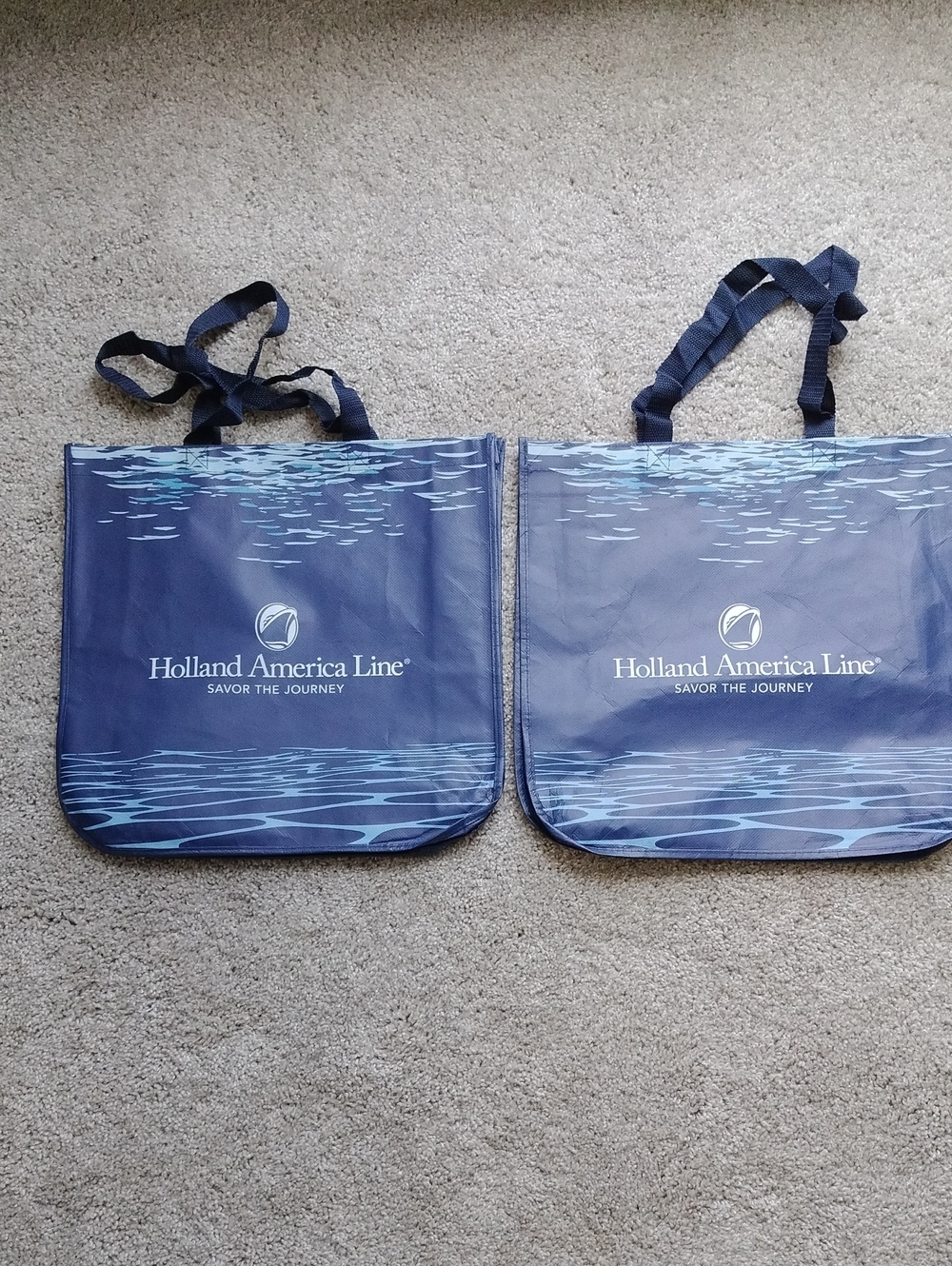 2 Holland America Line Blue Reusable Tote Bags - Set of 2